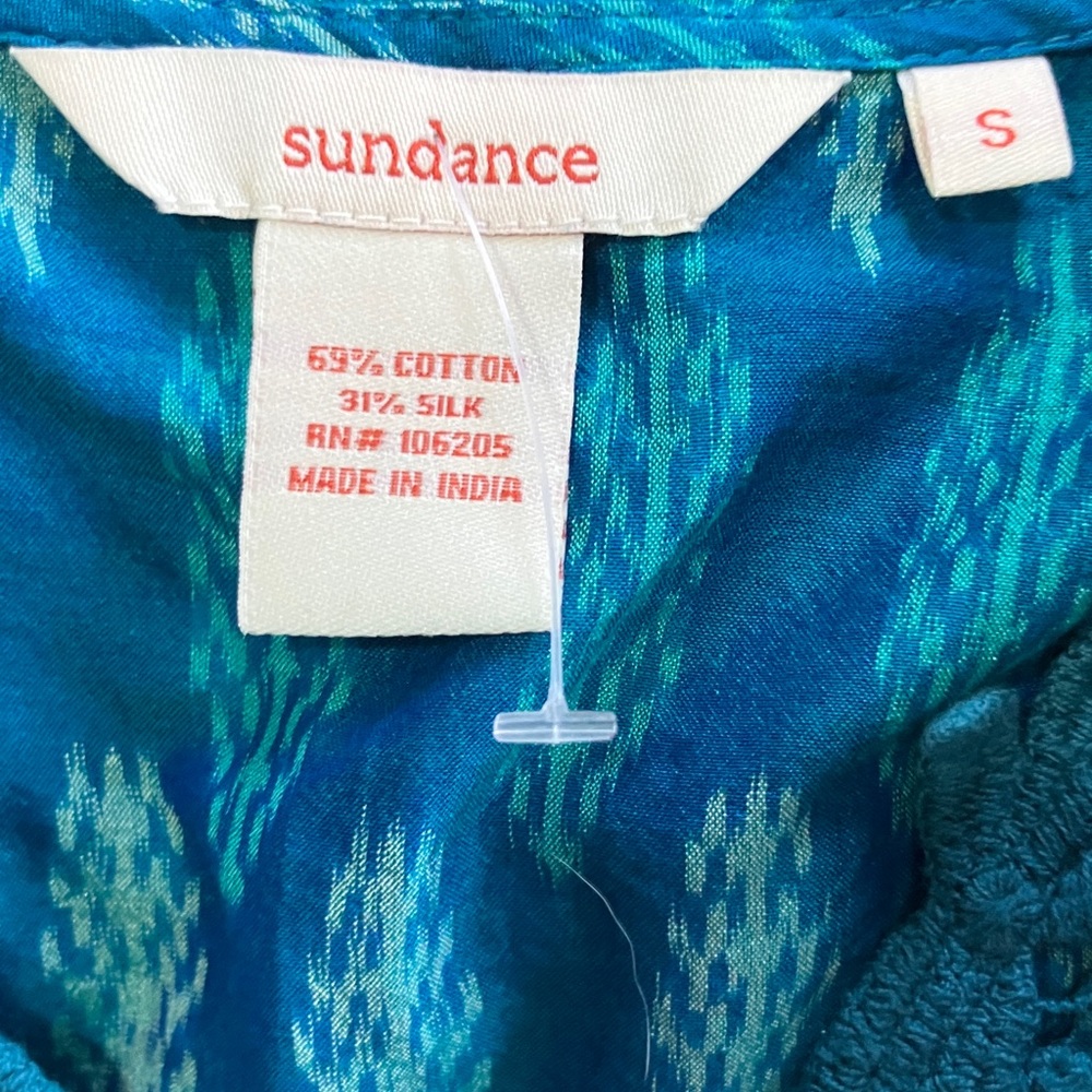 Sundance boho Crochet Trim Teal Women's Top embroidered small - Picture 8 of 9